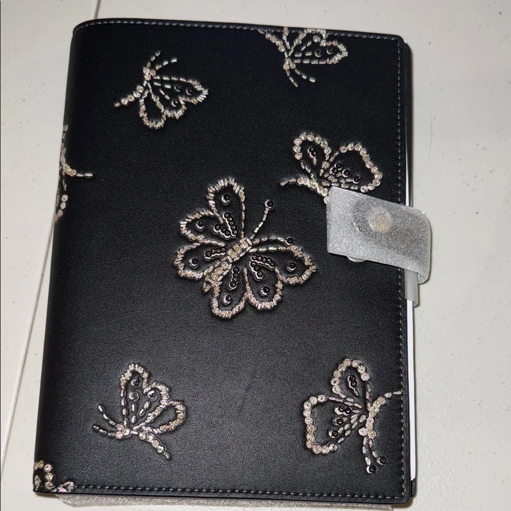 Coach Black Butterfly Embroidered Notebook Cover - Picture 1 of 3